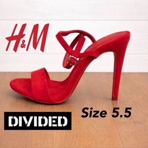 ♥️🖤🔥Divided Red Suede Stiletto Heels | Strappy Ankle Sandals | Size 36 (US 5.5)